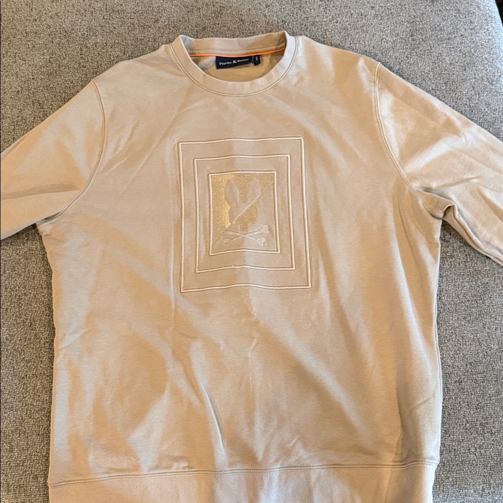 Psycho Bunny Beige Crewneck Sweatshirt with Embroidered Bunny Logo